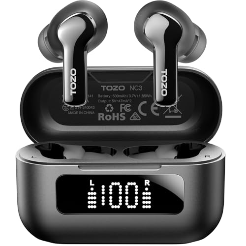 TOZO NC3 Hybrid Active Noise Cancelling Wireless Earbuds with 6 Mics AI Clear Call Ear Buds 55H Playtime with LED Display 32 Preset EQs via APP Bluetooth 5.3 IPX8 Waterproof in Ear Headphones - Image 1