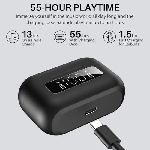 TOZO NC3 Hybrid Active Noise Cancelling Wireless Earbuds with 6 Mics AI Clear Call Ear Buds 55H Playtime with LED Display 32 Preset EQs via APP Bluetooth 5.3 IPX8 Waterproof in Ear Headphones - Image 5