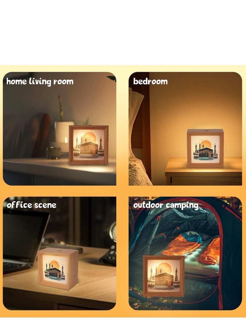 GALADUNE Wooden LED Night Light USB Charging Mood Light Touch Control Multi-Brightness with Continuous Dimming for Room Decoration Arabic Traditional Kaaba Pattern Home Gift  - Image 5