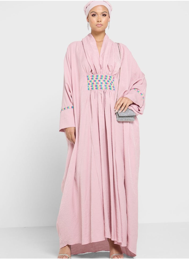 hayas closet - Embellished Ruched Waist Tiered Abaya - Image 1