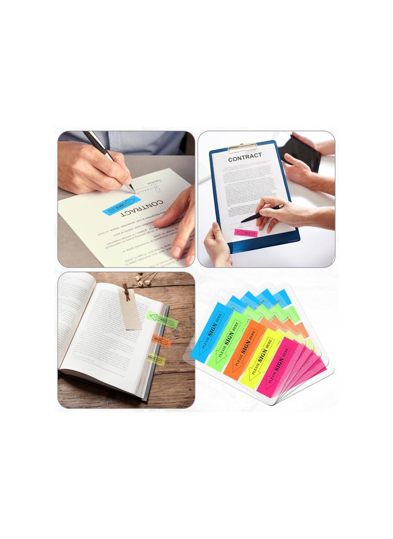 Generic - Fluorescent Plastic Film Index Sticky Notes, Sticky Tabs with 5 Bright Colors, Transparent Please Sign Here Notes Reminder Arrow, No Residue, for Office School Notebook Annotation(1000pcs ) - Image 1