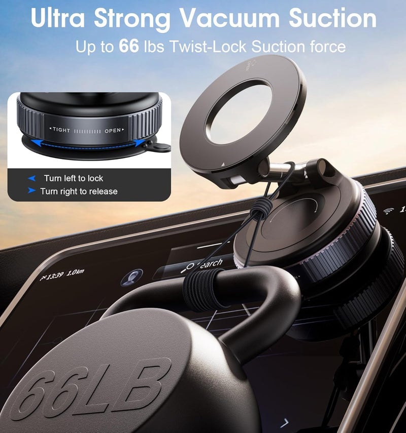 Magnetic Vacuum Suction Phone Holder - 360° Rotating Adjustable & Foldable Car Mount - Universal Smartphone Stand for Home & Travel - Image 4