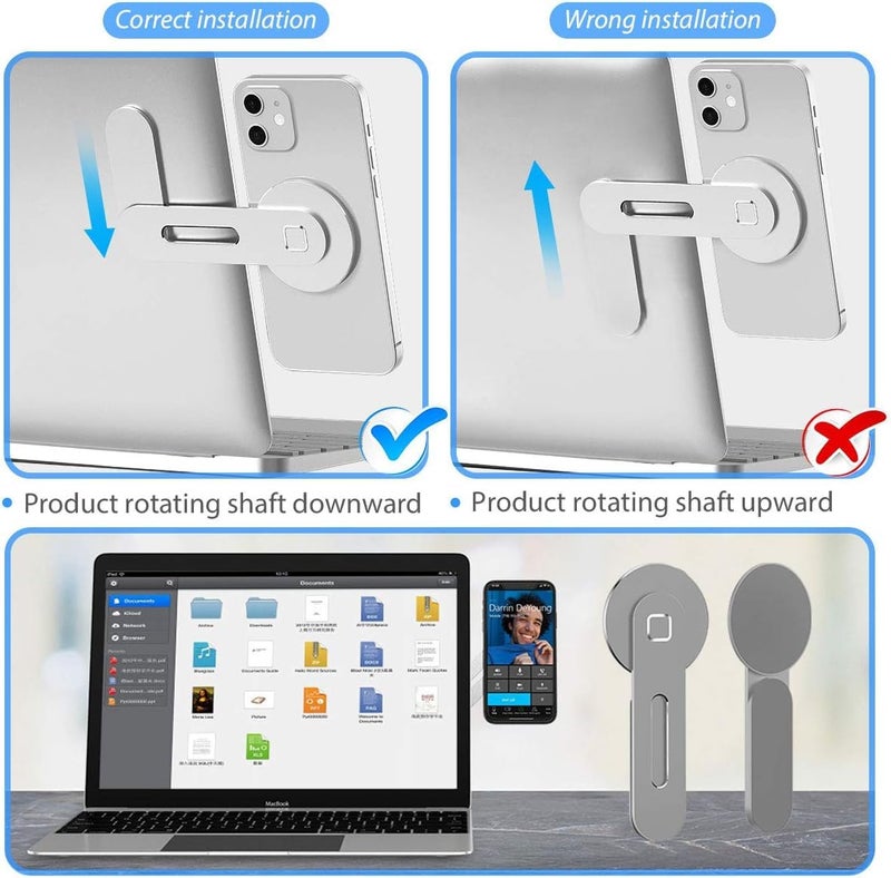 GadgetBite Magnetic Laptop Mobile Holder for Home Office Outdoor Compatible with Magsafe MacBook Mobile Stand for iPhone 16 15 14 13 12 Series (Silver) - Image 3