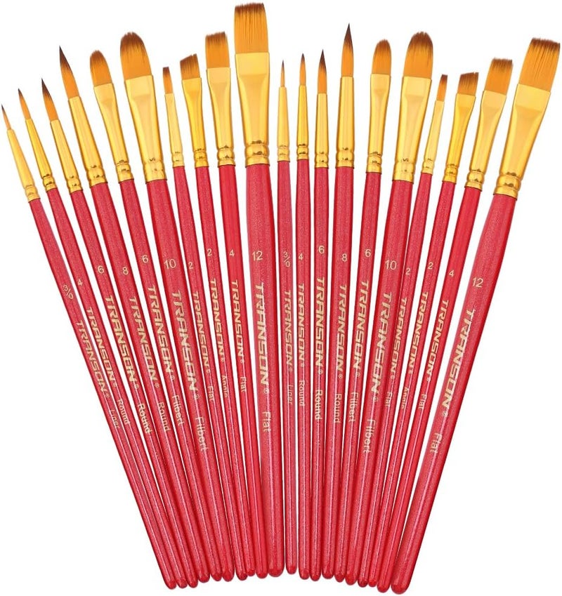 TRANSON 20pcs Artist Painting Brush Set for Acrylic Watercolor Gouache Hobby Craft Face Rock Painting - Image 1