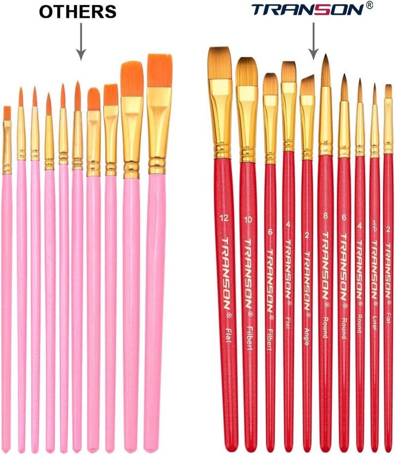 TRANSON 20pcs Artist Painting Brush Set for Acrylic Watercolor Gouache Hobby Craft Face Rock Painting - Image 4