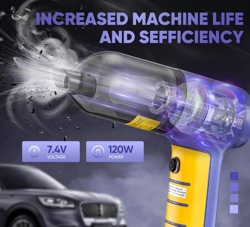 AUXTUR Car Vacuum Portable Cordless 3 in 1 Handheld Car Vacuum 15000PA High Power with Brushless Motor,5200mAh withType-C Charing Small Vacuum Cleaner Portable Cordless,SW101Blue Yellow - Image 4