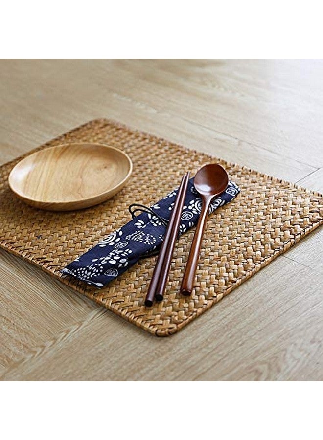 DOKOT Natural Woven Rattan Rectangular Placemats For Dining Table (Set Of 6, 18X12Inches) - Image 1