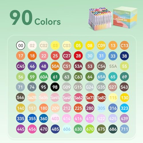 Arrtx 90 Colors Paint Markers Pens Acrylic Paint Pens for Artists Adults Coloring Drawing Landscape Scenery Natural Brush Tip for Rock Painting Wood Canvas DIY Crafts Making Art Supplies90B - Image 3