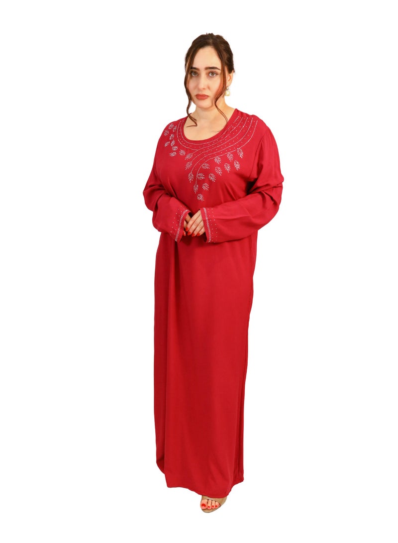لـيـنـيـل Linelle Red Jalabiya with Silver Stone Detailing - Image 1