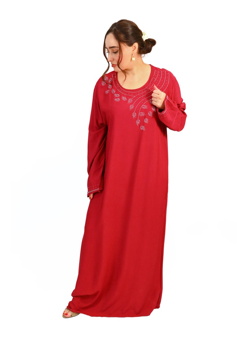 لـيـنـيـل Linelle Red Jalabiya with Silver Stone Detailing - Image 2