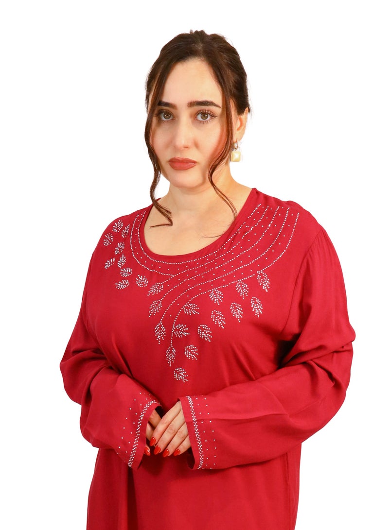لـيـنـيـل Linelle Red Jalabiya with Silver Stone Detailing - Image 3