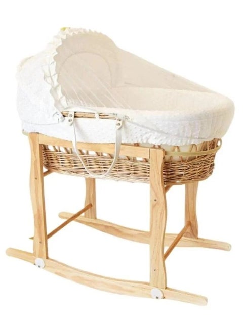 Moses basket for children with wooden base and white tablecloth - 83x26x47 cm