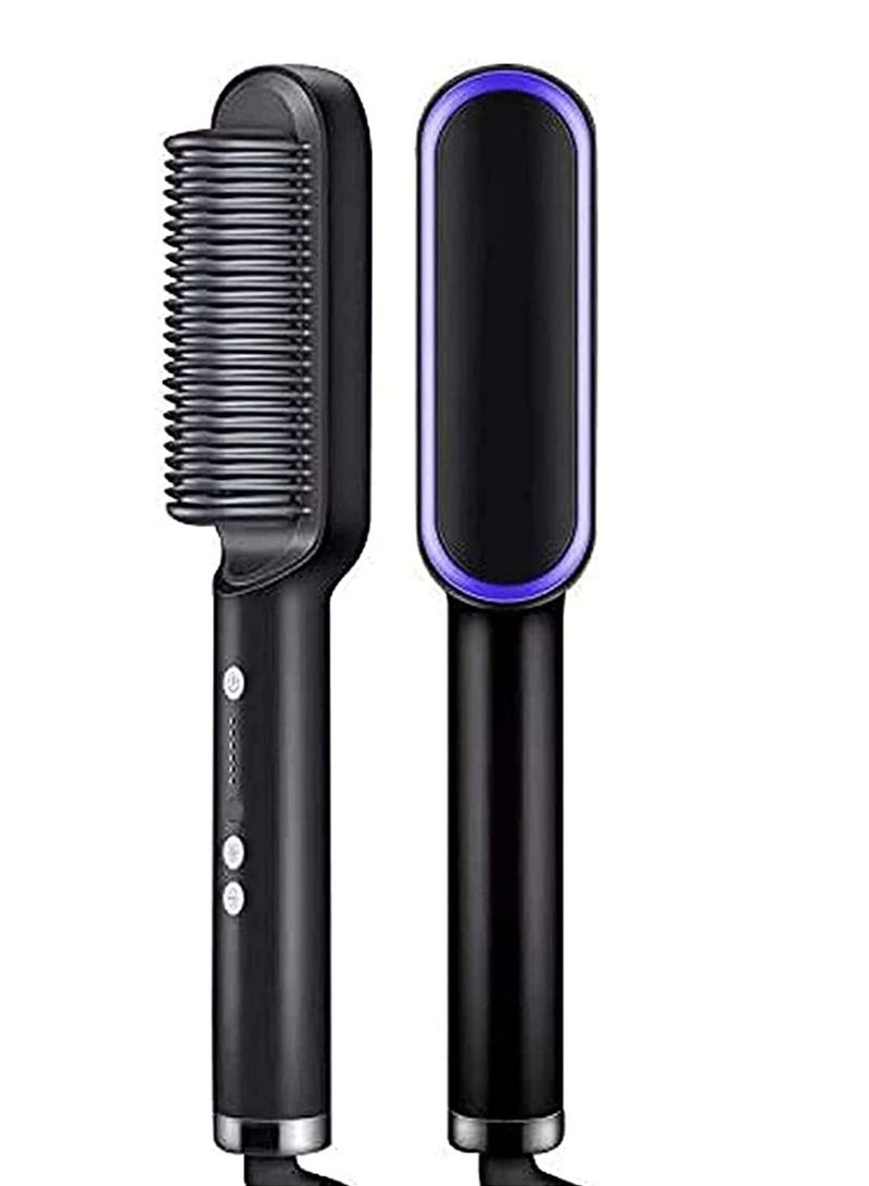 Hair Straightener Brush, 2 in 1 Hair Straightener,Professional Electric Hair Straightener Curler Anion Hair Straightening Comb,for Professional Salon at Home (White) (Black) - Image 1