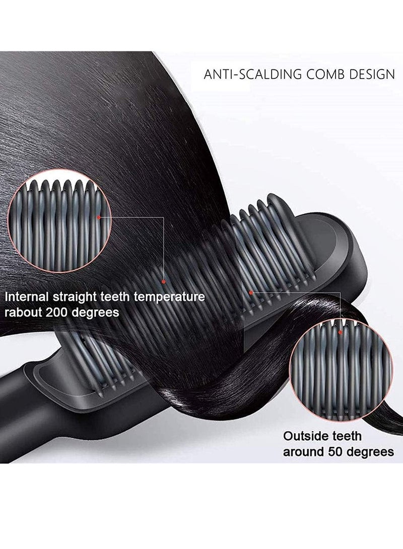Hair Straightener Brush, 2 in 1 Hair Straightener,Professional Electric Hair Straightener Curler Anion Hair Straightening Comb,for Professional Salon at Home (White) (Black) - Image 2