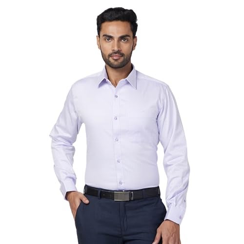 Raymond Men's Slim Fit Formal Shirt | Pure Cotton Structured Weave Semi Cutaway Collar Office Wear Medium Violet - Image 1