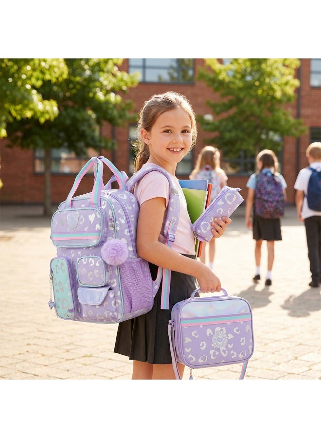 Eazy Kids 17” 3-Piece School Backpack with Lunch Bag & Pencil Case, Purple - Image 2
