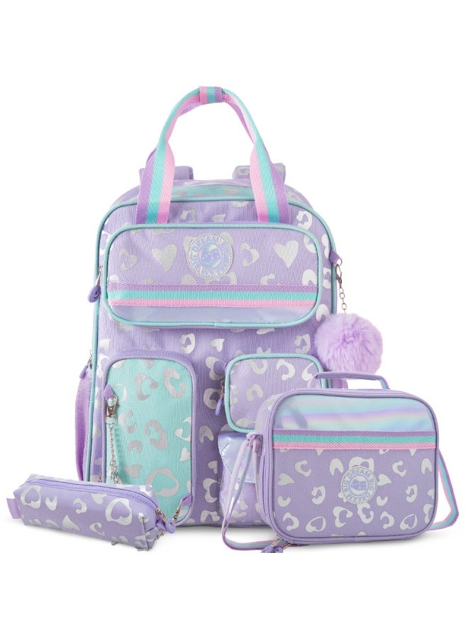 Eazy Kids 17” 3-Piece School Backpack with Lunch Bag & Pencil Case, Purple - Image 1