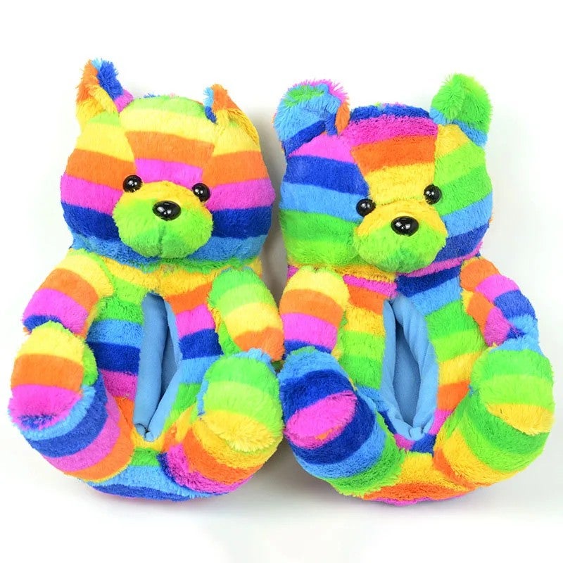 Y&D Lovely Fluffy Warm Faux Fur Teddy Bear Plush for Slippers for Kids Women Indoor Non-slip Winter House for Slippers Soft - Image 3