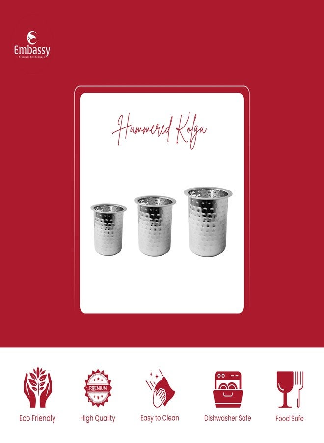 Embassy Set of 3 Stainless Steel Hammered Tope/Kolga/Patila | Size: 7-9 | Induction Friendly | Durable | Ideal for Boiling, Steaming & Cooking - Image 2