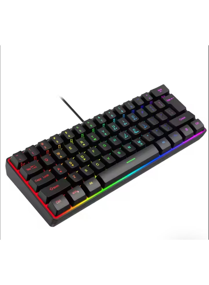 61 Keys Membrane Keyboard Key Cable Separation Simple and Compact Two Colours Colour Blocking RGB Cool Backlight Gaming Wired Keyboard Mini 60% Keyboard - Image 1