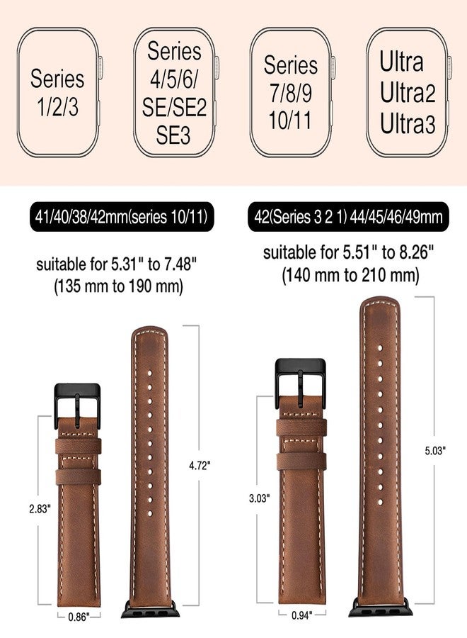 SUNFWR Leather Bands Compatible with Apple Watch Band 42mm(Series 3 2 1) 44mm 45mm 46mm 49mm for Men Women, Top Grain Genuine Leather Replacement Strap for iWatch Ultra 2, Ultra, SE2, SE, Series 10 9 8 7 6 5 4 3 2 1 - Image 5