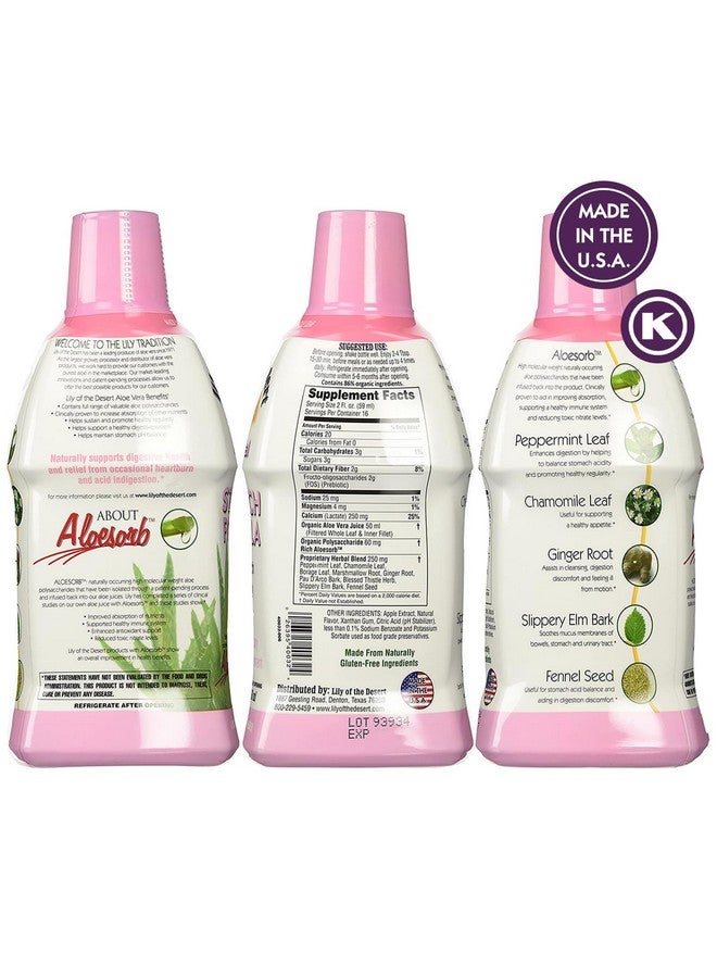 Lily Of the Desert Lily Of The Desert Stomach Formula, Organic Aloe Vera Juice with Slippery Elm, Chamomile, Peppermint, and Ginger for Gut Health, Acid Reflux, Heartburn Relief, 32 Oz (Pack of 2)  - Image 1