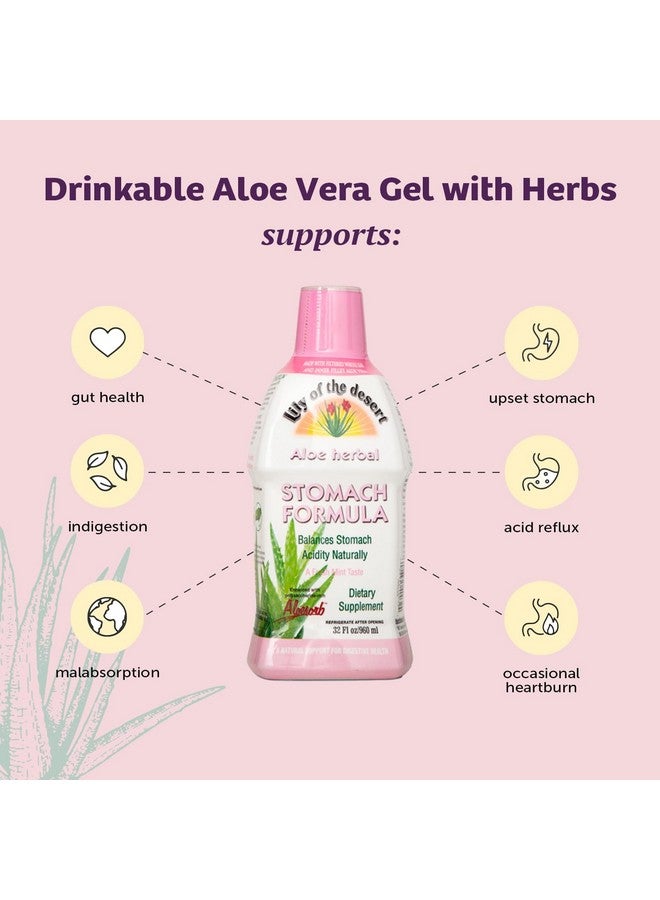 Lily Of the Desert Lily Of The Desert Stomach Formula, Organic Aloe Vera Juice with Slippery Elm, Chamomile, Peppermint, and Ginger for Gut Health, Acid Reflux, Heartburn Relief, 32 Oz (Pack of 2)  - Image 2