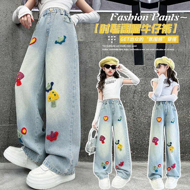 Girls' Jeans Spring Children'S Wide Leg Pants Style Middle And Large Children'S Straight Leg Pants All-Match Wide Leg Pants - Image 4
