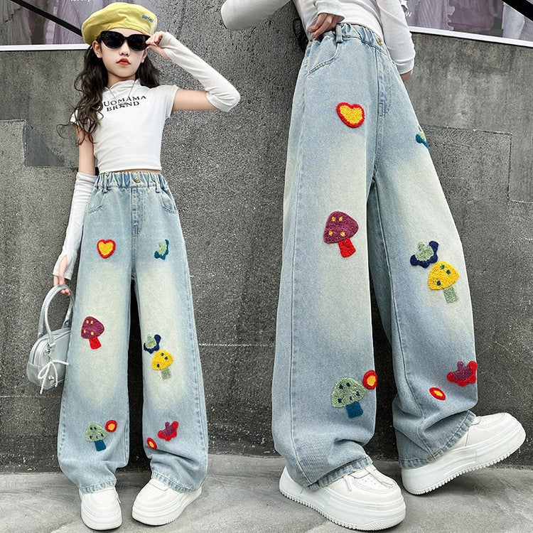 Girls' Jeans Spring Children'S Wide Leg Pants Style Middle And Large Children'S Straight Leg Pants All-Match Wide Leg Pants - Image 5