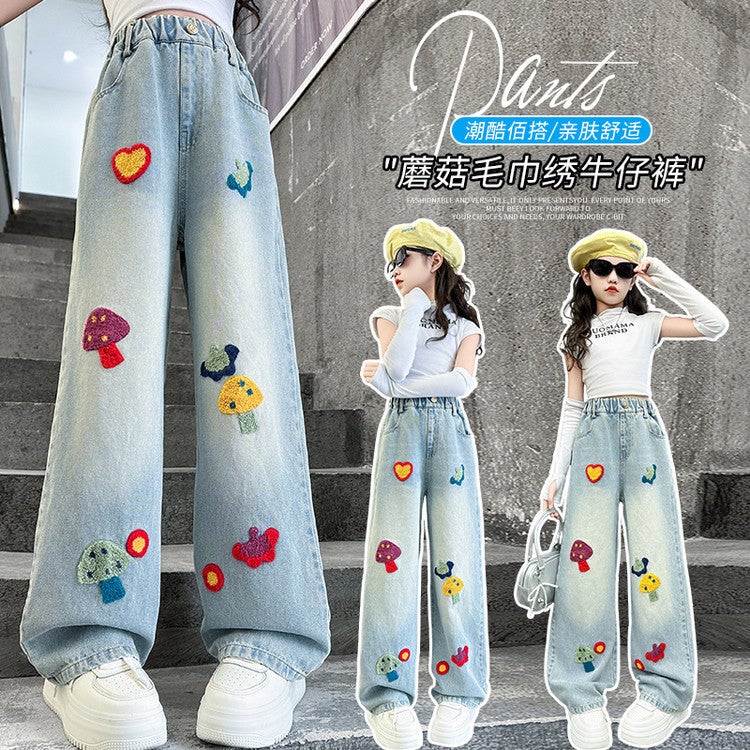 Girls' Jeans Spring Children'S Wide Leg Pants Style Middle And Large Children'S Straight Leg Pants All-Match Wide Leg Pants - Image 3