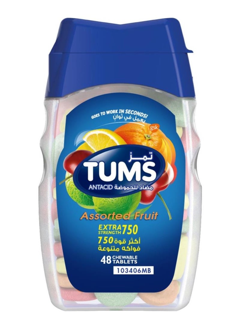TUMS Tums - Extra Strength Heartburn Relief Chewable Antacid Tablets, Assorted Fruits  - Image 1