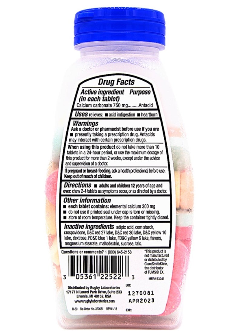 TUMS Tums - Extra Strength Heartburn Relief Chewable Antacid Tablets, Assorted Fruits  - Image 2