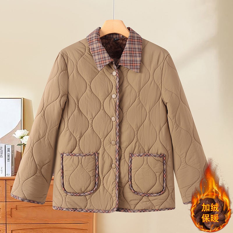New Stylish Fleece-Lined Thickened Winter Cotton Jacket For Middle-Aged And Elderly, Fashionable Short Cotton Coat For Moms - Image 1
