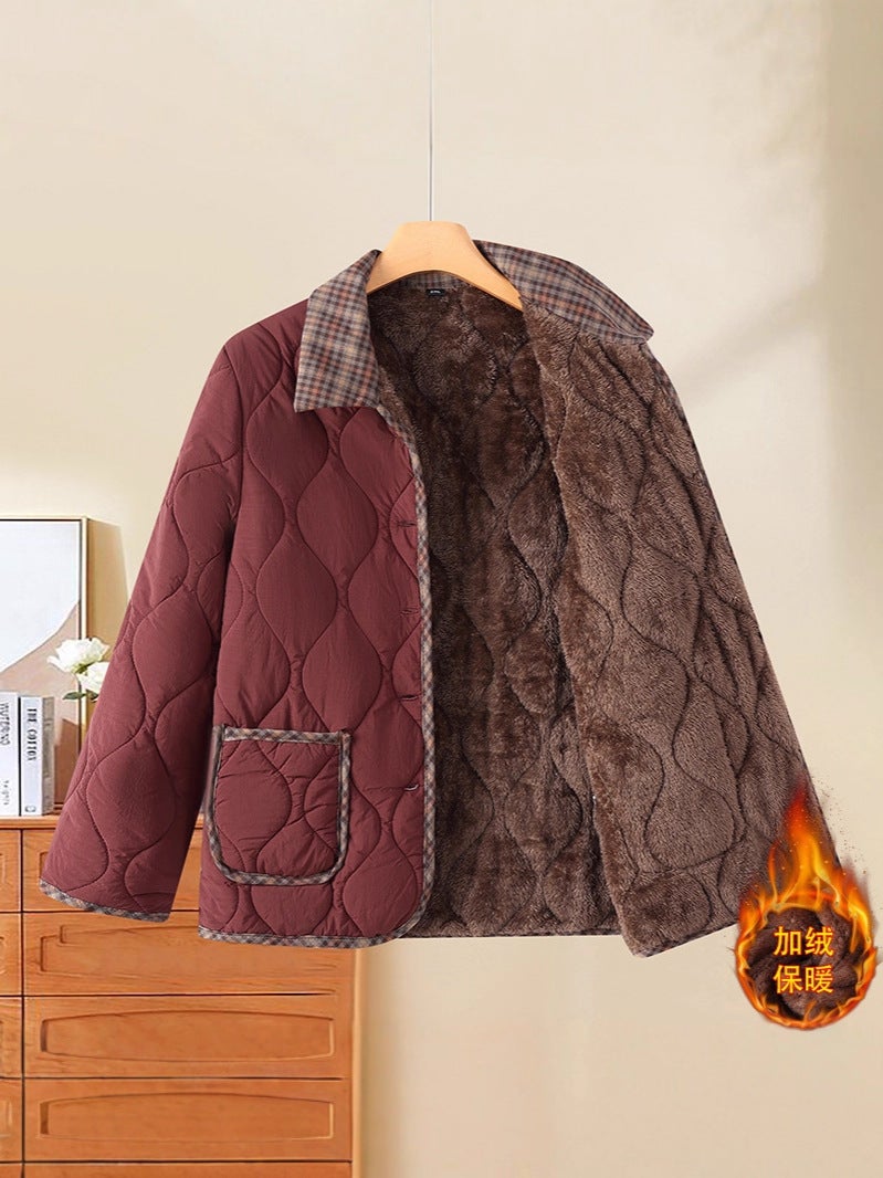 New Stylish Fleece-Lined Thickened Winter Cotton Jacket For Middle-Aged And Elderly, Fashionable Short Cotton Coat For Moms - Image 2
