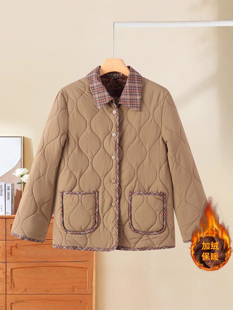 New Stylish Fleece-Lined Thickened Winter Cotton Jacket For Middle-Aged And Elderly, Fashionable Short Cotton Coat For Moms - Image 4