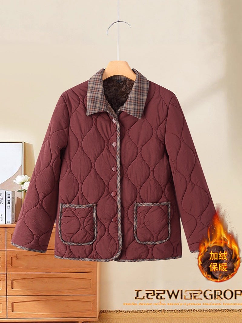 New Stylish Fleece-Lined Thickened Winter Cotton Jacket For Middle-Aged And Elderly, Fashionable Short Cotton Coat For Moms - Image 5