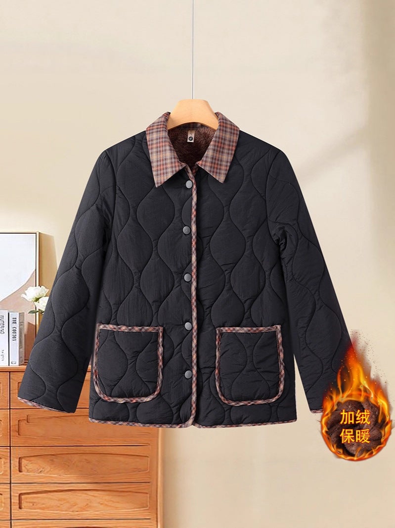New Stylish Fleece-Lined Thickened Winter Cotton Jacket For Middle-Aged And Elderly, Fashionable Short Cotton Coat For Moms - Image 3