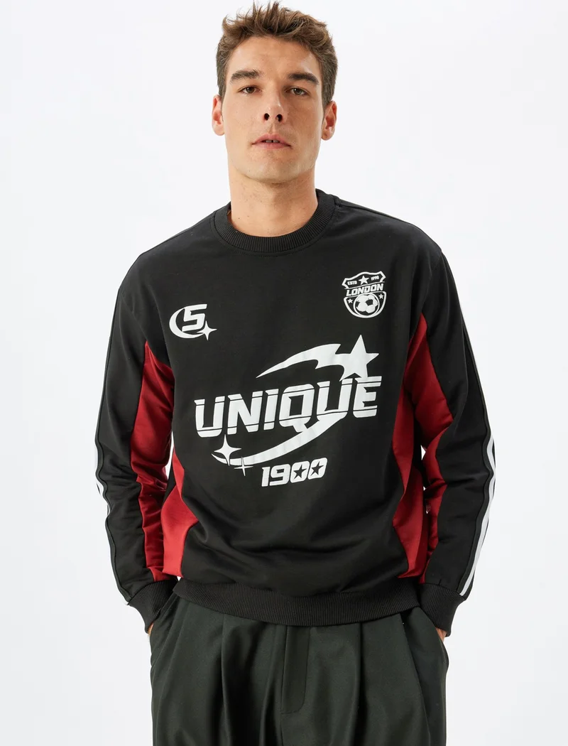 KOTON College Printed Sweatshirt Crew Neck Cotton Blend