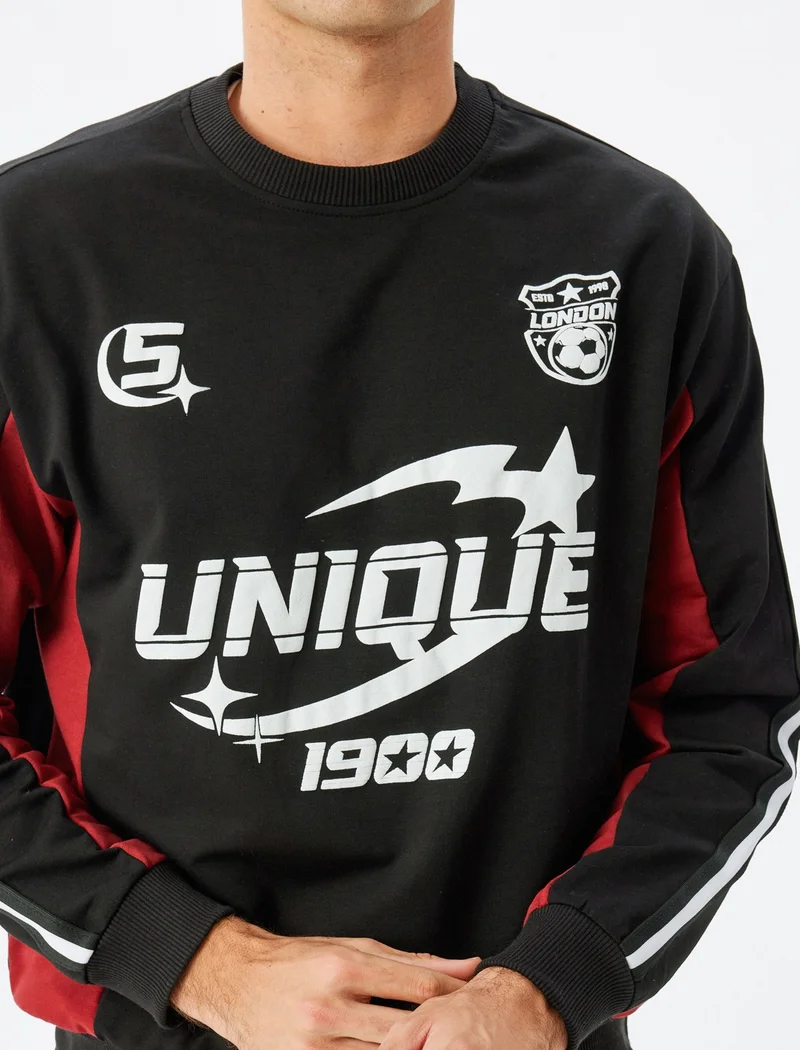 KOTON College Printed Sweatshirt Crew Neck Cotton Blend