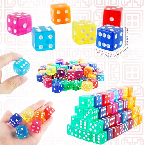 Cotiny 80 Pcs 19mm Acrylic Dice Translucent D6 Casino Dice Colored Game Dices Bulk for Board Game Vegas Casino Birthday Themed Party Supplies 8 Colors - Image 5