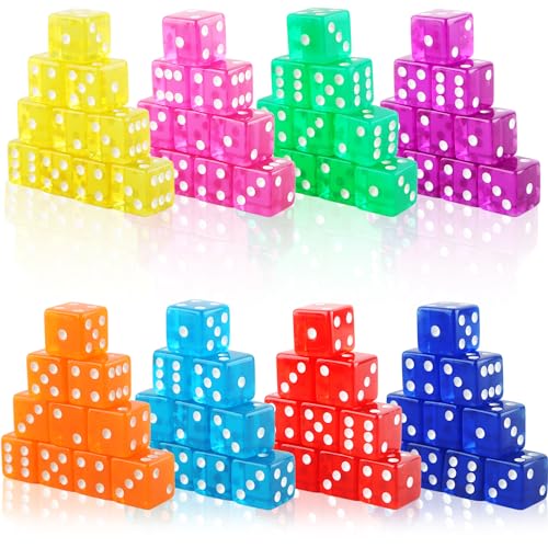 Cotiny 80 Pcs 19mm Acrylic Dice Translucent D6 Casino Dice Colored Game Dices Bulk for Board Game Vegas Casino Birthday Themed Party Supplies 8 Colors - Image 1
