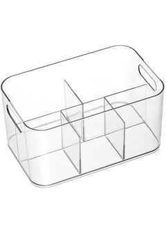 Aozita 2 Pack, 5-Compartment Clear Plastic Bin - Divided Art Supplies, Cosmetic Makeup Caddy Organizer - Multiuse Storage Container for Vanity, Bathroom, Kitchen, Office, Craft, Shower, Cleaning Items  - Image 1