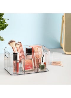 Aozita 2 Pack, 5-Compartment Clear Plastic Bin - Divided Art Supplies, Cosmetic Makeup Caddy Organizer - Multiuse Storage Container for Vanity, Bathroom, Kitchen, Office, Craft, Shower, Cleaning Items  - Image 3