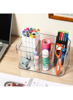 Aozita 2 Pack, 5-Compartment Clear Plastic Bin - Divided Art Supplies, Cosmetic Makeup Caddy Organizer - Multiuse Storage Container for Vanity, Bathroom, Kitchen, Office, Craft, Shower, Cleaning Items  - Image 4