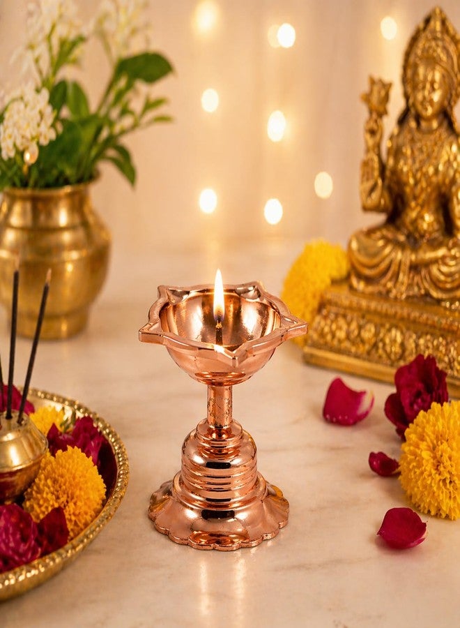 Whizzo Brass Rajwadi Diya for Puja|Table Diya|Heavy Base Aarti Diya|Brass Deepak for Pooja Diwali Gift Item, Temple Decor, Home Mandir - 80 Gm (RajwadiDiya-Rosegold - Image 5