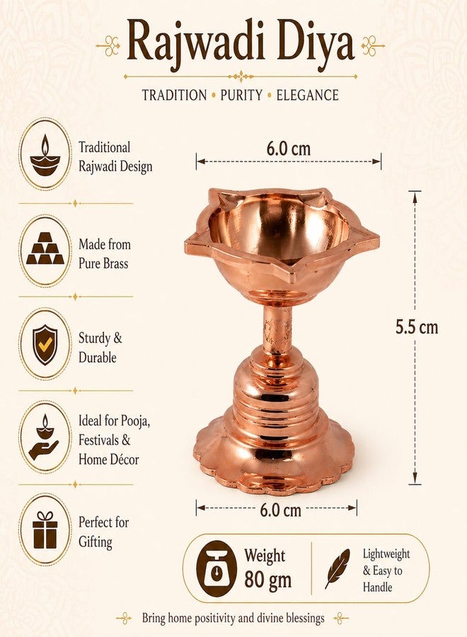 Whizzo Brass Rajwadi Diya for Puja|Table Diya|Heavy Base Aarti Diya|Brass Deepak for Pooja Diwali Gift Item, Temple Decor, Home Mandir - 80 Gm (RajwadiDiya-Rosegold - Image 3