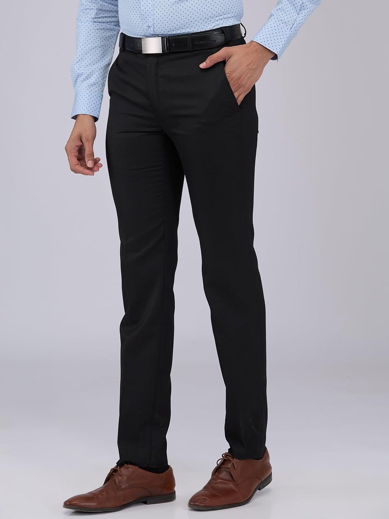 Raymond Men Mid Rise Slim Fit Structure Pattern Poly Viscose Blend Flat Front Formal Trouser (Size: 32)-RMTS05519-K8 Black - Image 3