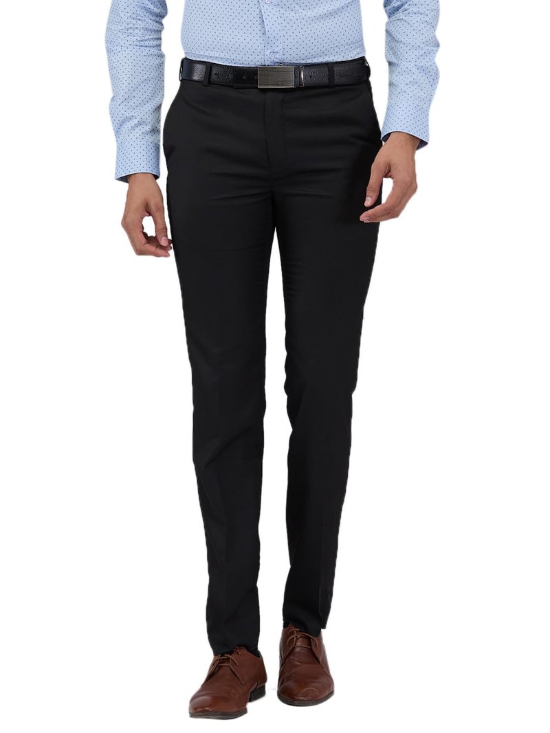 Raymond Men Mid Rise Slim Fit Structure Pattern Poly Viscose Blend Flat Front Formal Trouser (Size: 32)-RMTS05519-K8 Black - Image 1