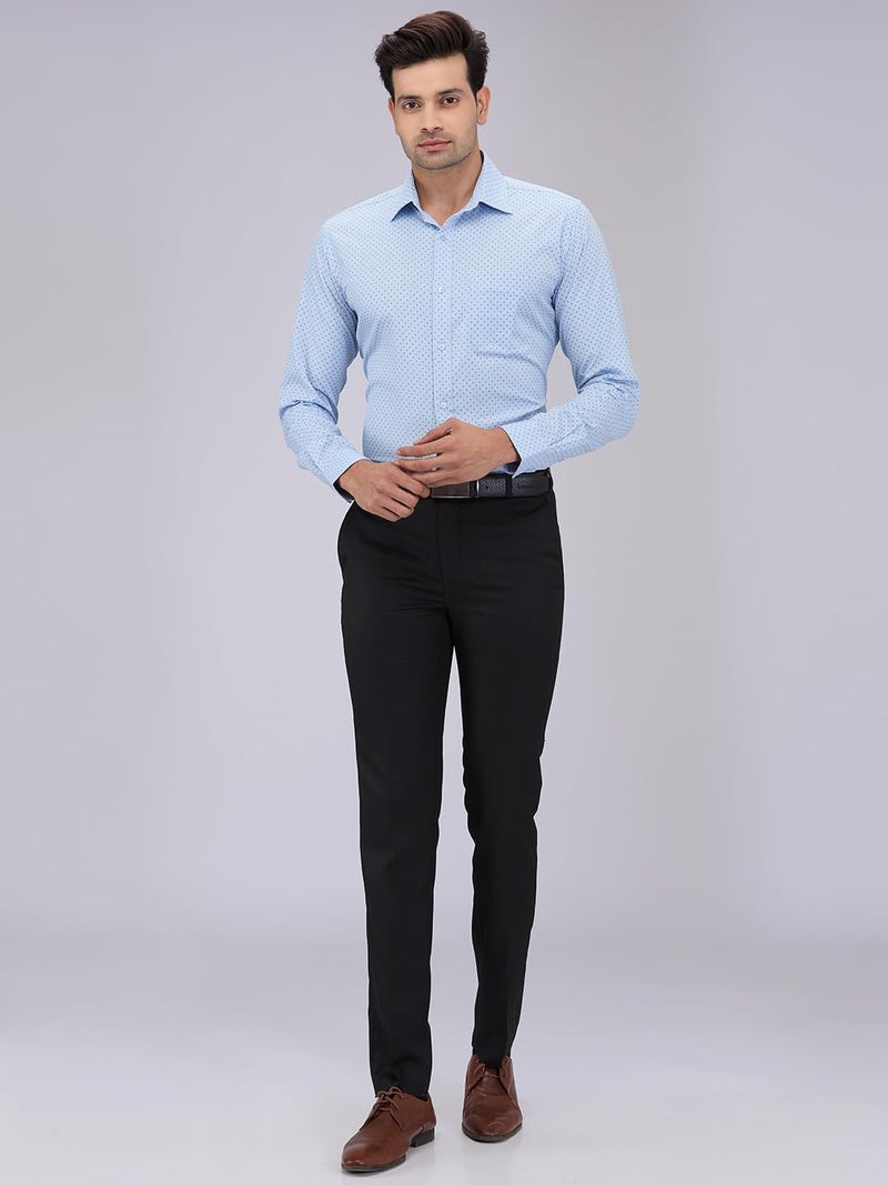 Raymond Men Mid Rise Slim Fit Structure Pattern Poly Viscose Blend Flat Front Formal Trouser (Size: 32)-RMTS05519-K8 Black - Image 5