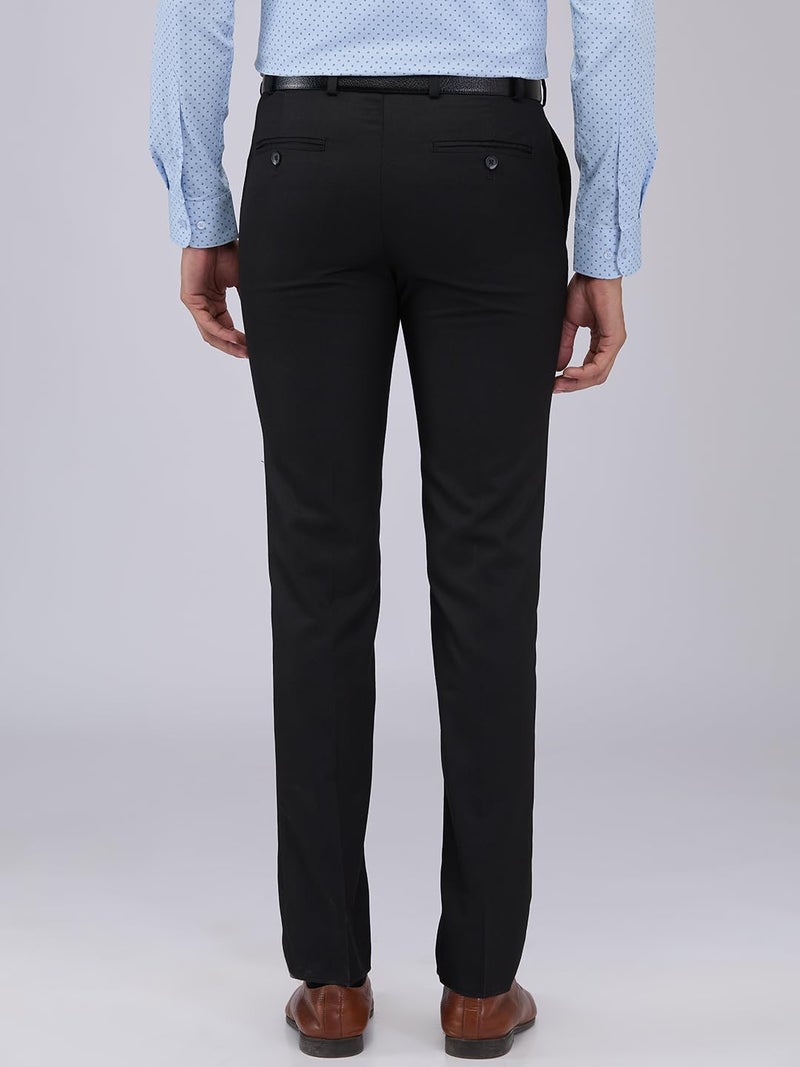 Raymond Men Mid Rise Slim Fit Structure Pattern Poly Viscose Blend Flat Front Formal Trouser (Size: 32)-RMTS05519-K8 Black - Image 4